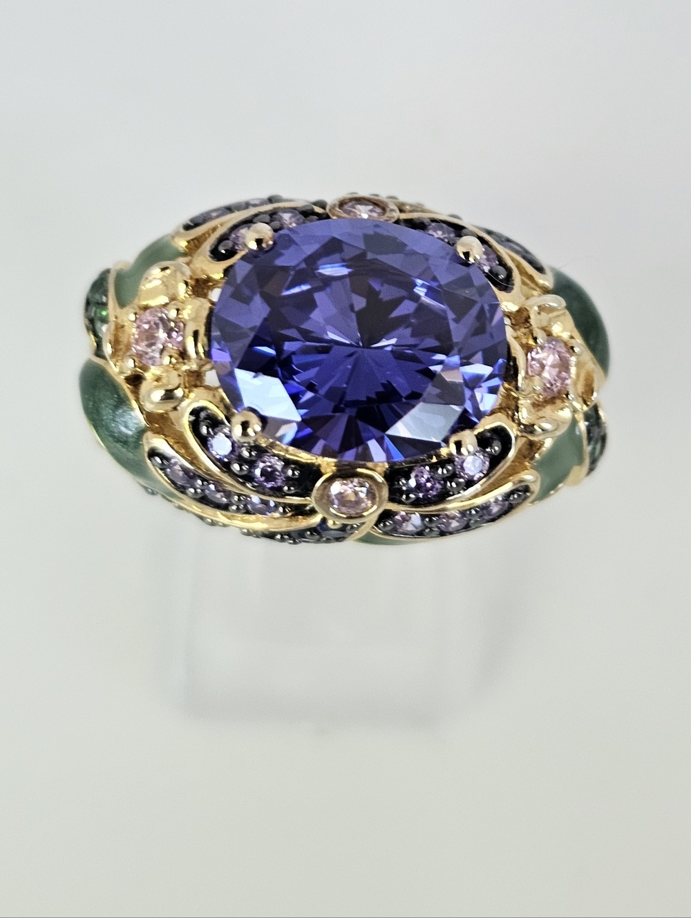 Retired Gold Vermeil Tanzanite, Pink Sapphires & Enamel Dragonfly Ring Sz 8!